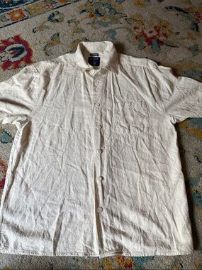 Linen blend short sleeved tee button down shirt